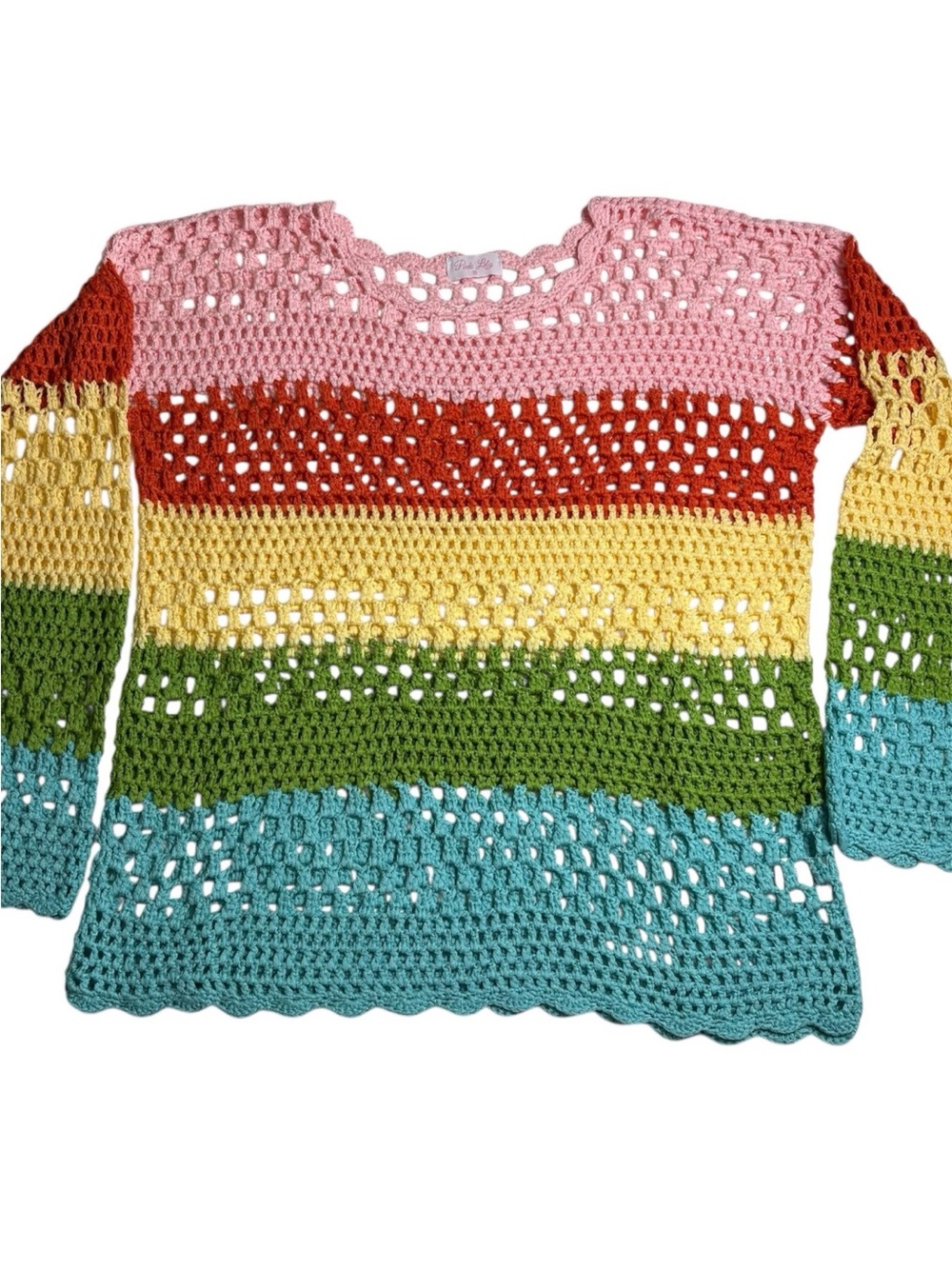 Pink Lily Crocheted Pullover Top Open Weave Womens Medium Beach Boho Coverup